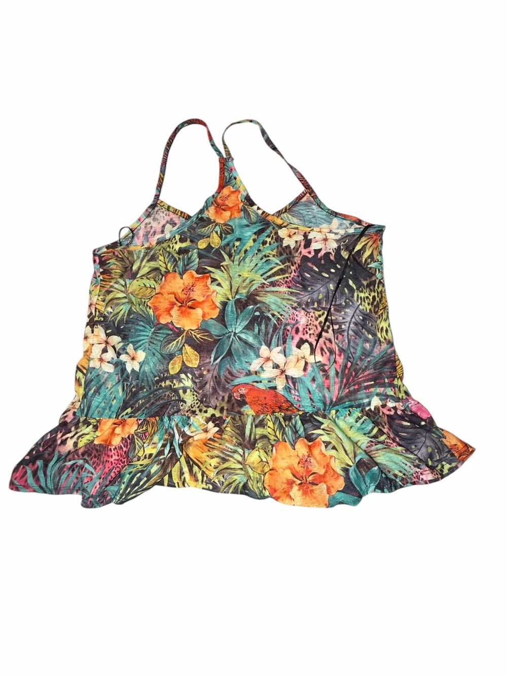 Atmosphere Multicolor Tropical Parrot Ruffle Tank - Picture 2 of 4